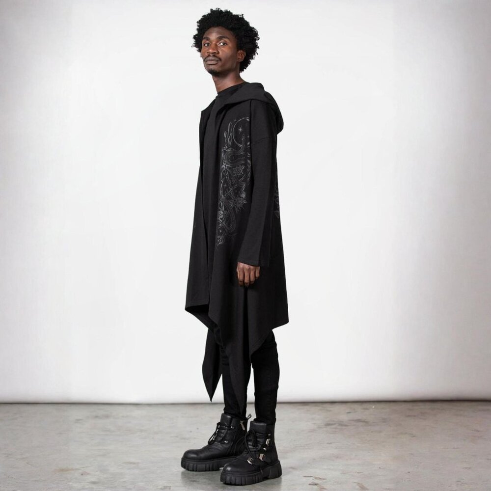 Killstar ✦ Lunar Wizard Hooded Cardigan ✦ Black Drape Hem Alt-Core Goth 2XL NWT - Picture 4 of 9